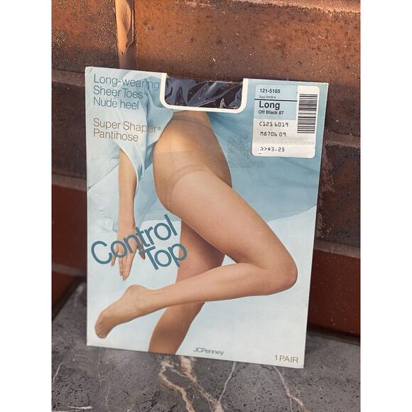 JC Penney Control Top Super Shaper Pantihose LONG Wear Cotton Crotch Off Black - Picture 1 of 2